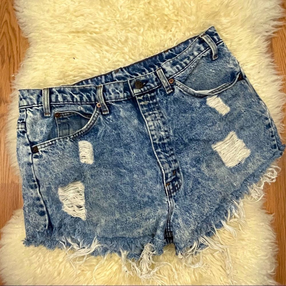 Vintage 80’s Levi’s Vintage Orange Tab Acid Wash Cut Off Jeans 34